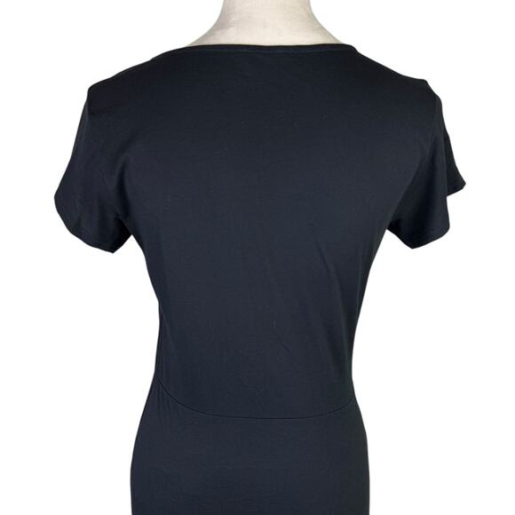 Theory Sunly Black Short Sleeve Shirred Gathered Mini T-shirt Slim Fit Dress - Picture 9 of 14